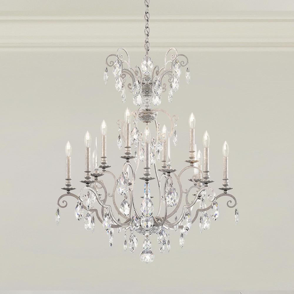 Renaissance Nouveau 12 Light 120V Chandelier in Antique Silver with Heritage Handcut Crystal