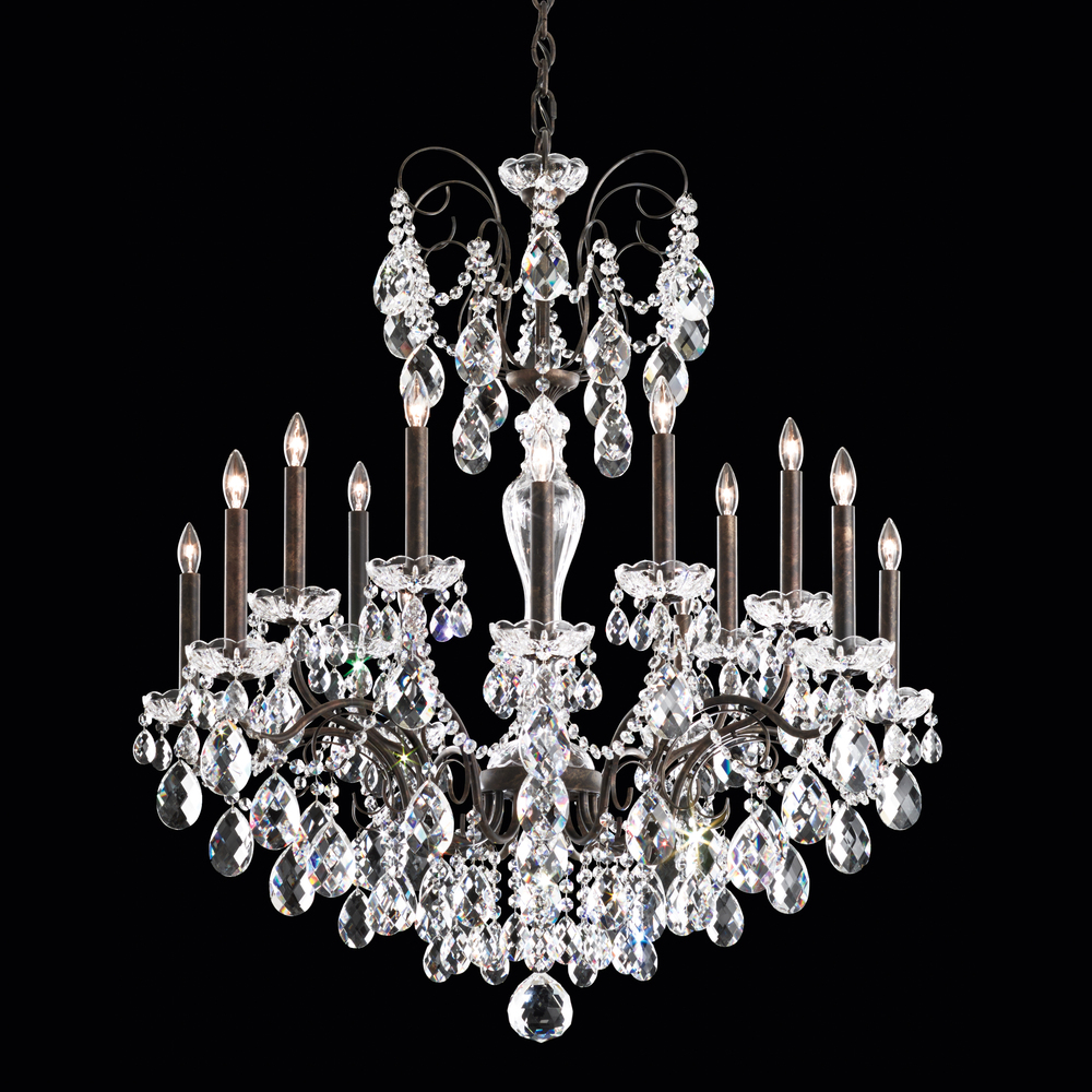 Sonatina 14 Light 120V Chandelier in Antique Silver with Heritage Handcut Crystal