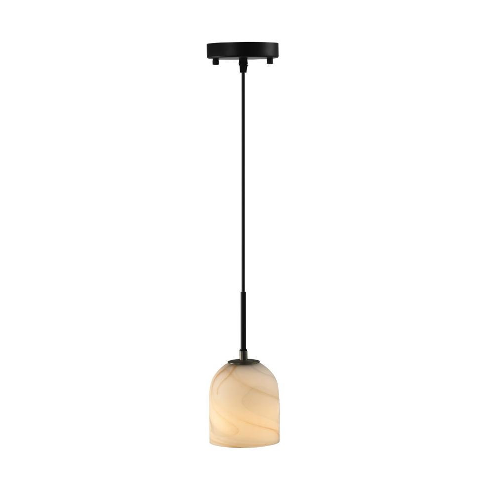 Crema 1 Light Pendant, Black, Brushed Brass with Alabaster style glass