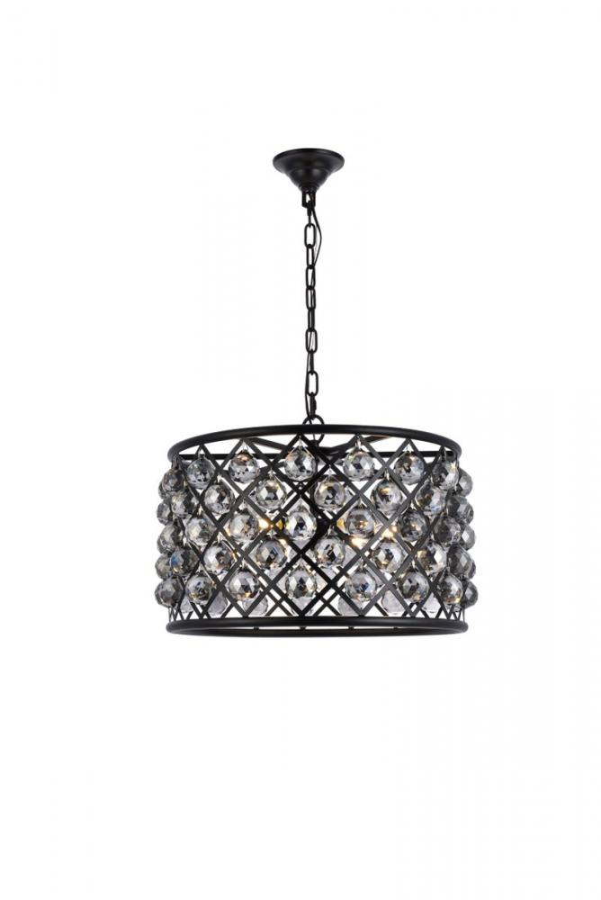 Madison 6 light Matte Black Pendant Silver Shade (Grey) Royal Cut Crystal