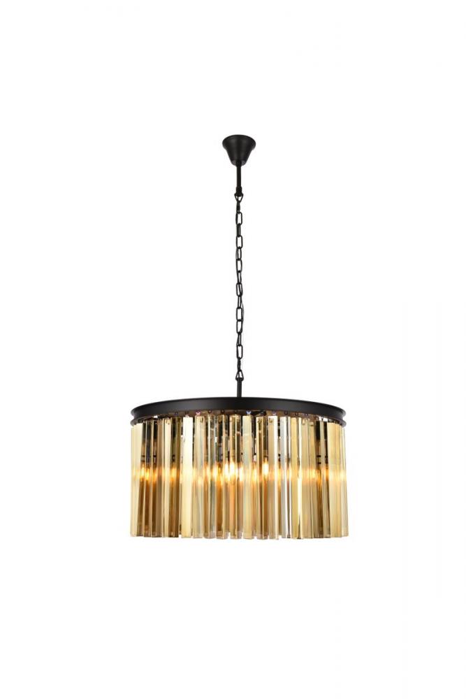 Sydney 8 Light Matte Black Chandelier Golden Teak (Smoky) Royal Cut Crystal