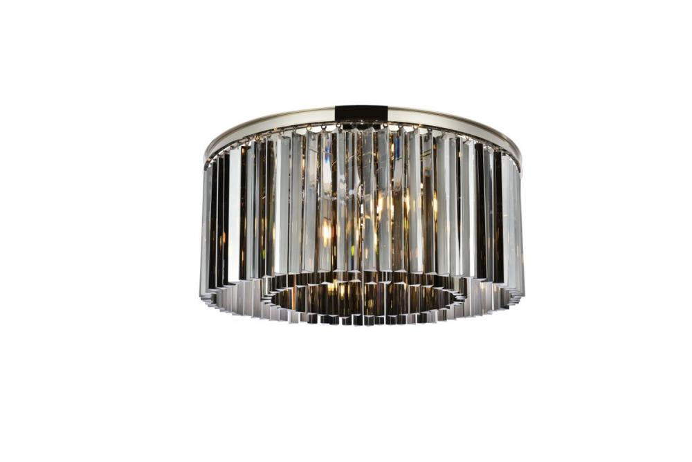 Sydney 8 Light Polished Nickel Flush Mount Silver Shade (Grey) Royal Cut Crystal