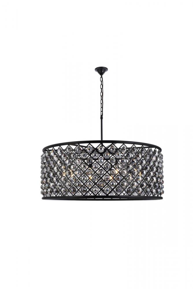 Madison 10 Light Matte Black Chandelier Silver Shade (Grey) Royal Cut Crystal