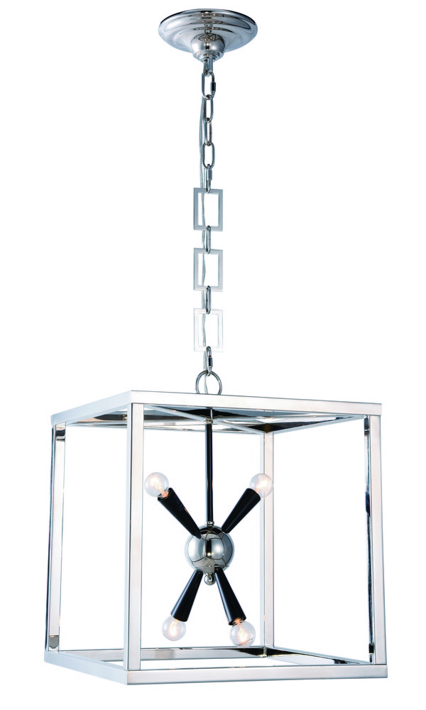 Lexy 4 light polished Nickel and Flat Black Pendant