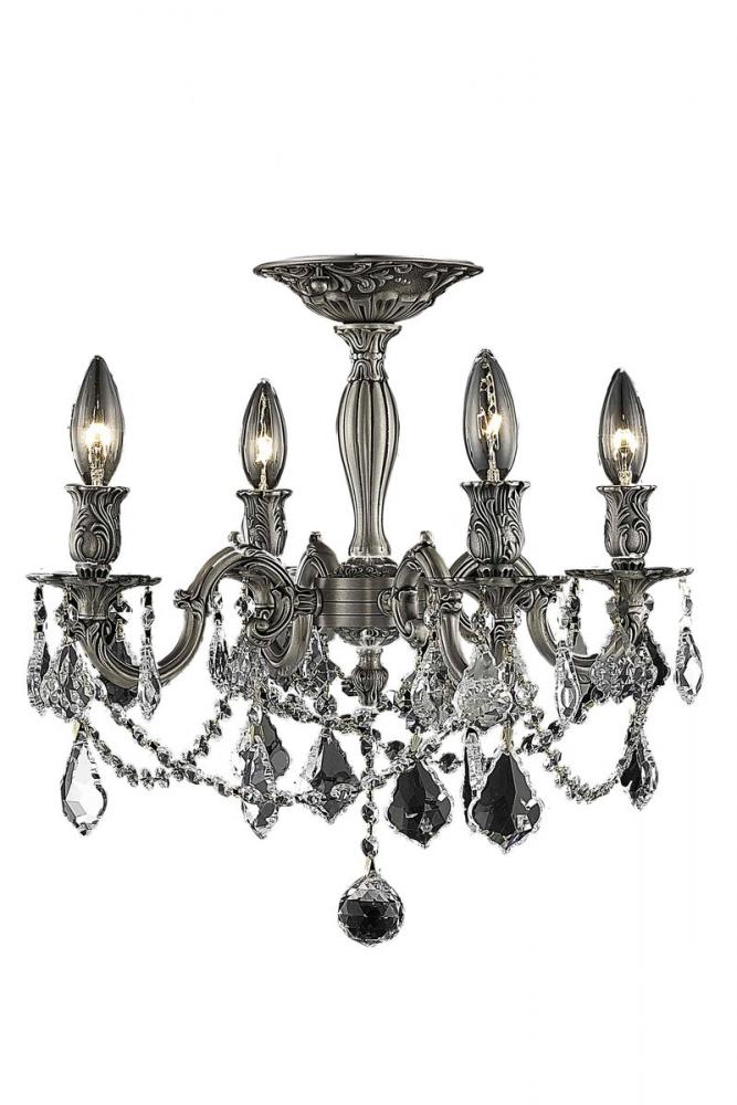 Rosalia 4 Light Pewter Flush Mount Clear Royal Cut Crystal