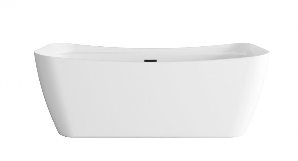 67 inch Soaking Bathtub in Glossy White with Matte Black Trim