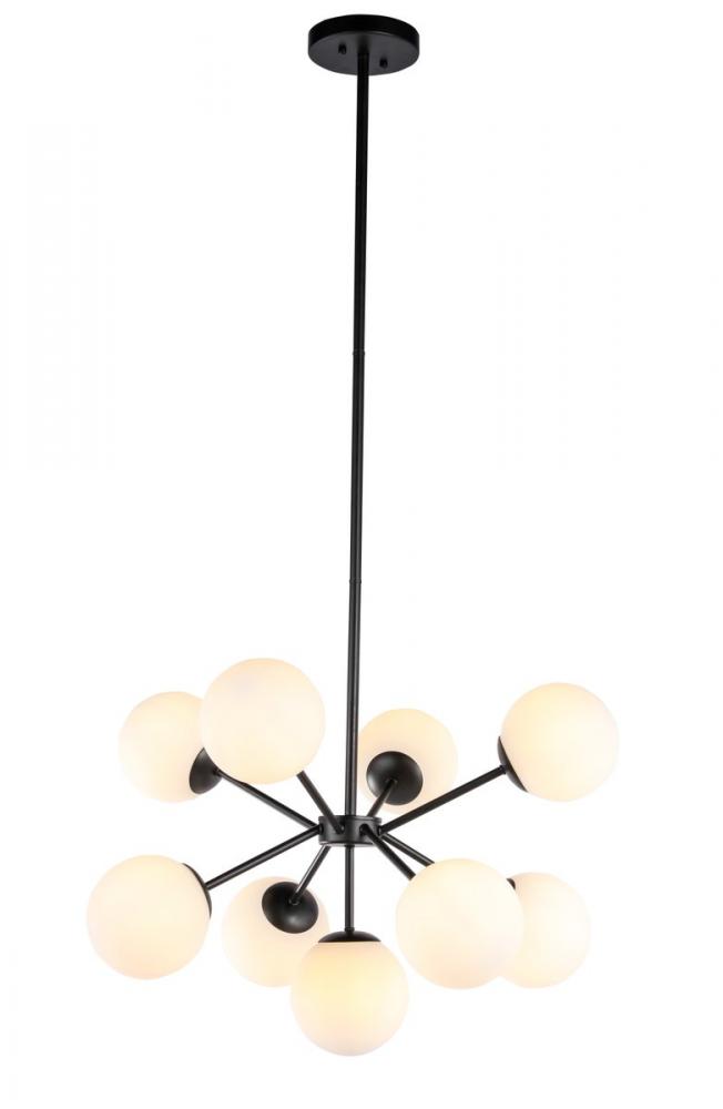 Jupiter 9 light Black and Frosted White glass pendant