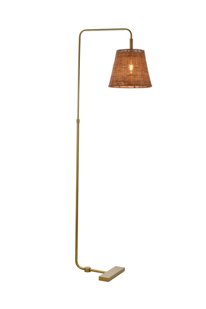 Flos rattan bell shade floor lamp in brass