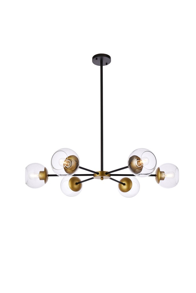 Briggs 36 inch pendant in black and brass with clear shade