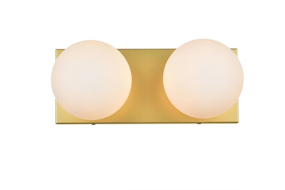 Jaylin 2 Light Brass and Frosted White Bath Sconce