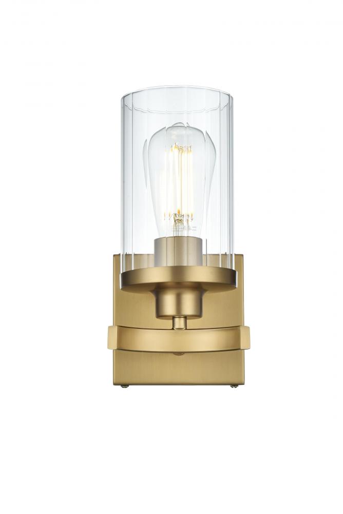 Wall sconce W4.7"x E5.6" x H9.8"L1 Satin Gold frame with Clear glass