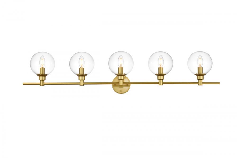 Jaelynn 5 Light Brass and Clear Bath Sconce