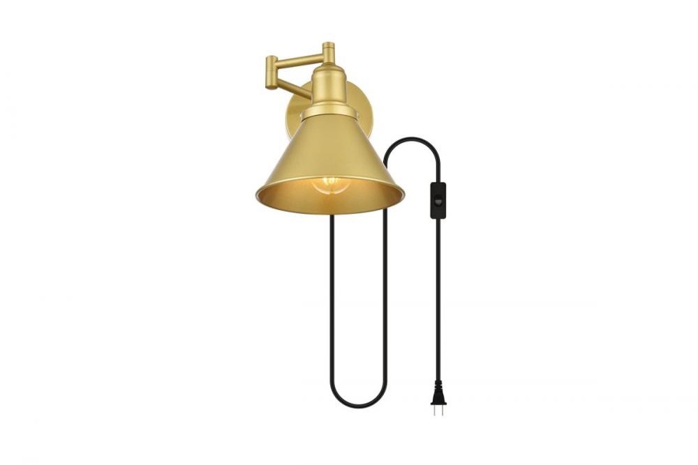 Jair 1 Light Brass Swing Arm Plug in Wall Sconce