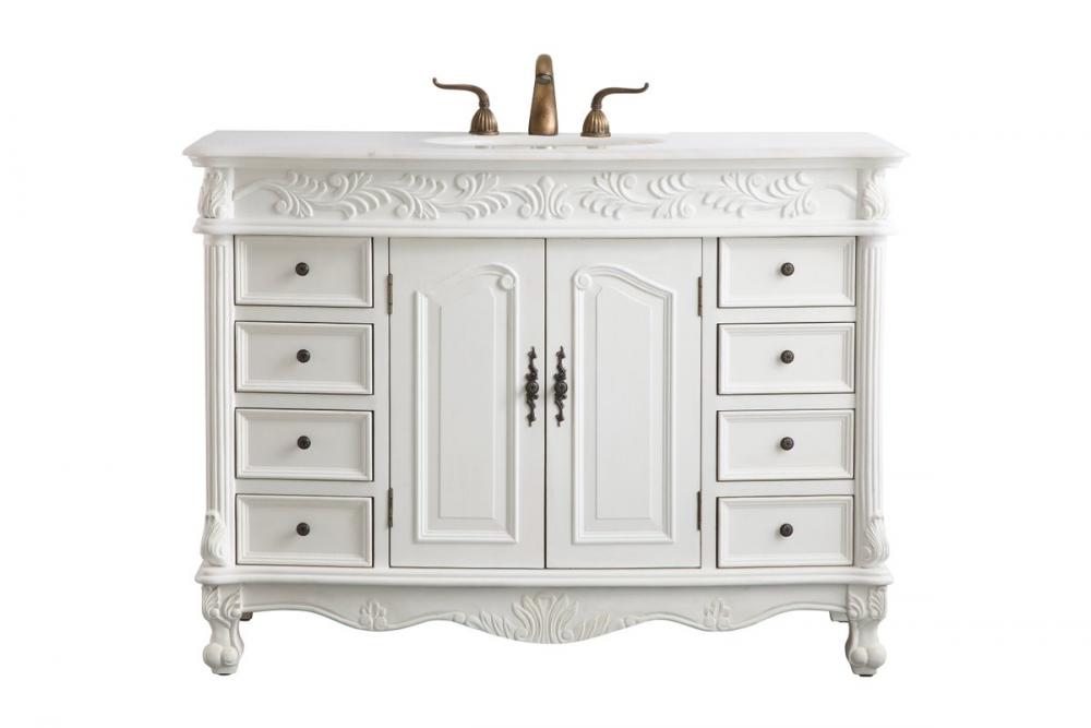 48 Inch Single Bathroom Vanity in Antique White with Ivory White Engineered Marble