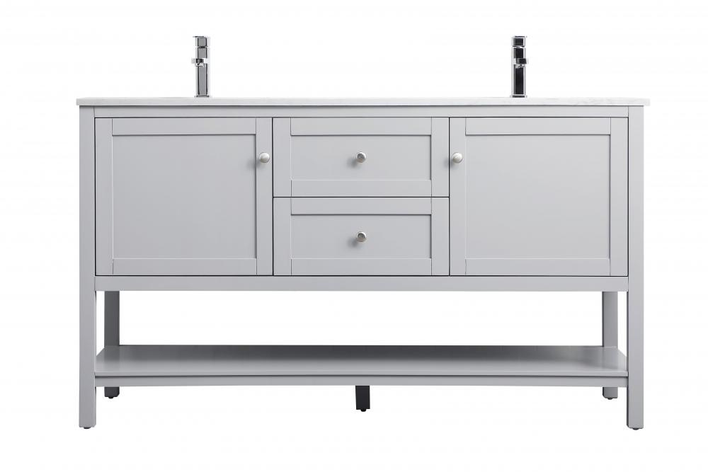 60 Inch Double Bathroom Vanity In Grey