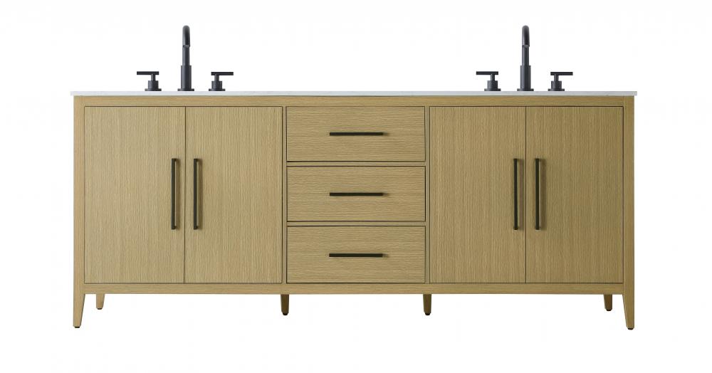 84 inch Double Bathroom Vanity in Honey Brown