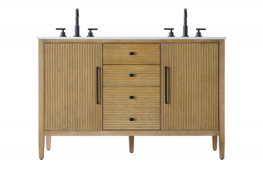 54 inch Double Bathroom Vanity in Linen Oak