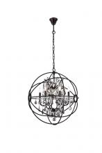 Elegant 1130D25DB-SS/RC - Geneva 6 Light Dark Bronze Chandelier Silver Shade (Grey) Royal Cut Crystal