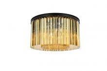 Elegant 1208F26MB-GT/RC - Sydney 8 Light Matte Black Flush Mount Golden Teak (Smoky) Royal Cut Crystal