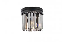 Elegant 1238F12MB-SS/RC - Sydney 3 light Matte Black Flush Mount Silver Shade (Grey) Royal Cut Crystal