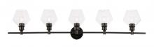 Elegant LD2324BK - Gene 5 Light Black and Clear Glass Wall Sconce