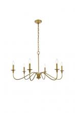 Elegant LD5006D36BR - Rohan 6 Lights Brass Chandelier