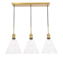 Elegant LD6233BR - Hugh 3 light Brass and Clear glass pendant