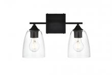 Elegant LD7309W15BLK - Harris 2 Light Black and Clear Bath Sconce