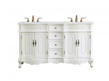 Elegant VF10160DAW-VW - 60 inch Double Bathroom vanity in antique white with ivory white engineered marble