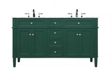 Elegant VF12560DGN - 60 inch double bathroom vanity in green