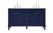 Elegant VF31860DBL - 60 inch double bathroom vanity in blue