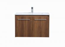 Elegant VF44030WB - 30 Inch Single Bathroom Floating Vanity in Walnut Brown