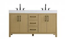 Elegant VF60660DMHB - 60 inch Double Bathroom Vanity In Honey Brown