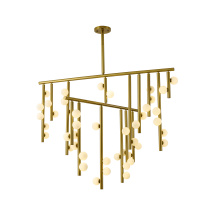 Bethel International Canada WG01C60BR - 44-Light Satin Brass Metal Chandelier With White Glass Ball Shades